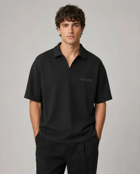 Polo Noir Open Collar Minimal