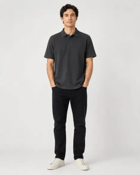 Polo Noir Texturé Élégant