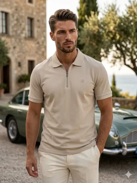 Polo uni Homme col imprimé