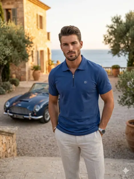Polo uni Homme col imprimé