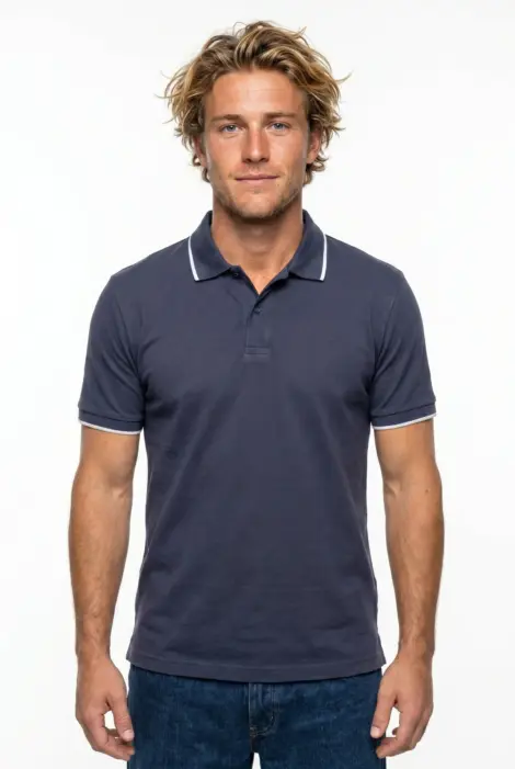 Polo uni Homme col rayé