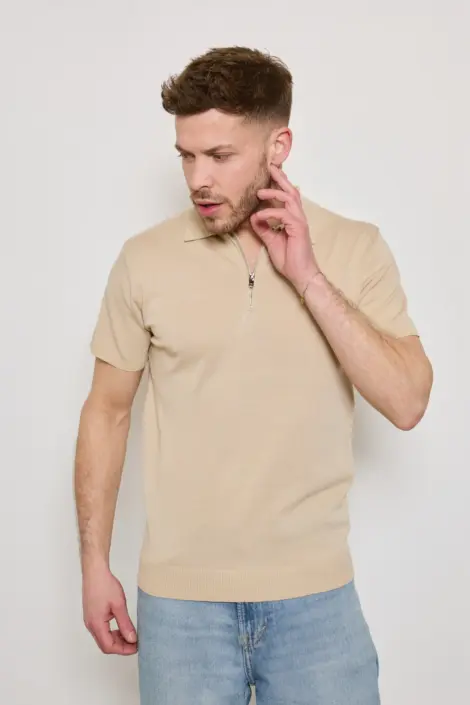 Polo uni homme col zipée semi transparent