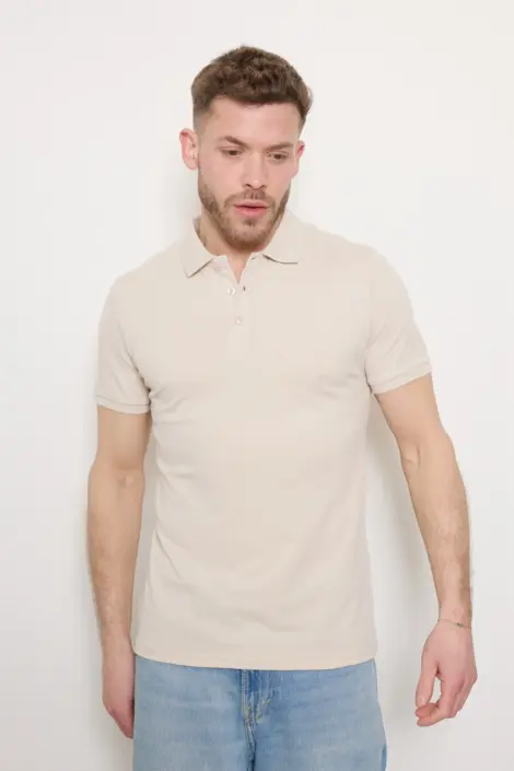 Polo uni homme simple col boutonné matière coton piqué