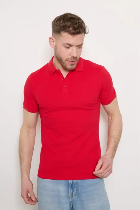 Polo uni homme simple col boutonné matière coton piqué