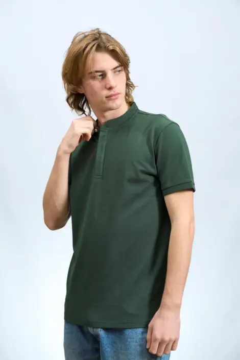 Polo uni simple homme col officier