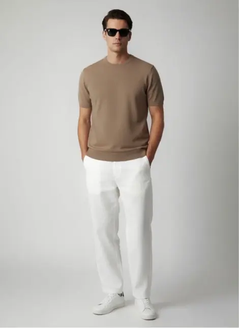 Pull uni homme col rond manches courtes