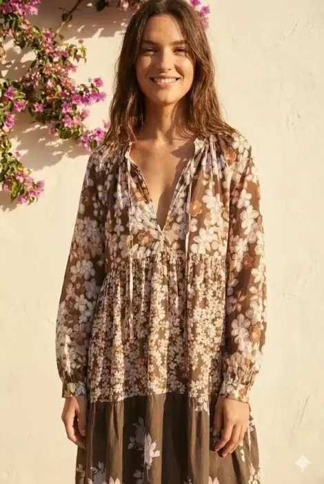 Robe chemise courte fluide imprimée fleurs