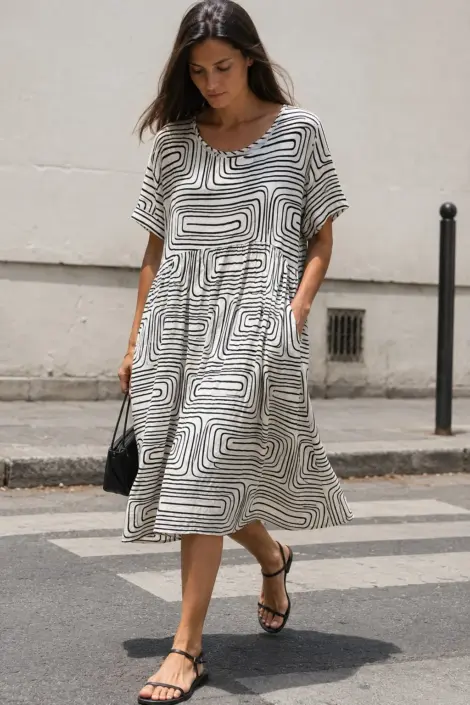 Robe fluide imprimée à col rond