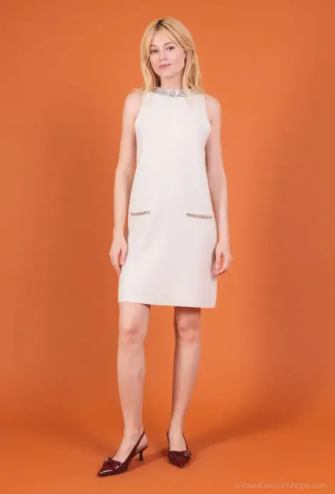 Justine&co Robe sans manche en Maille Col et Poches Ornés de Strass