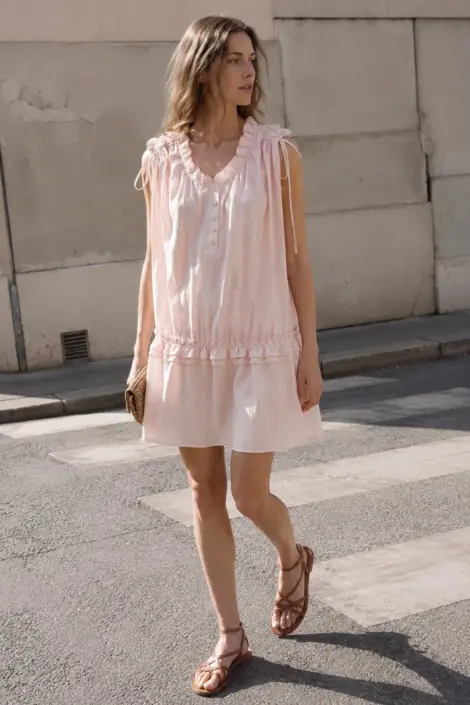 Robe tunique sans manches à volants et boutons