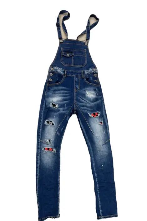 Salopette en jean homme effet usé délavé