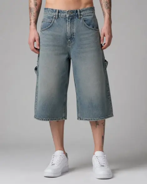 Short Jean Bleu Baggy Washed
