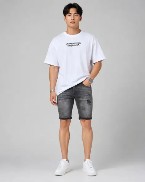 Short Jean Gris Destroy