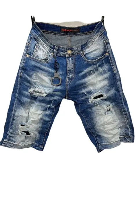 Short jean homme effet délavé usé