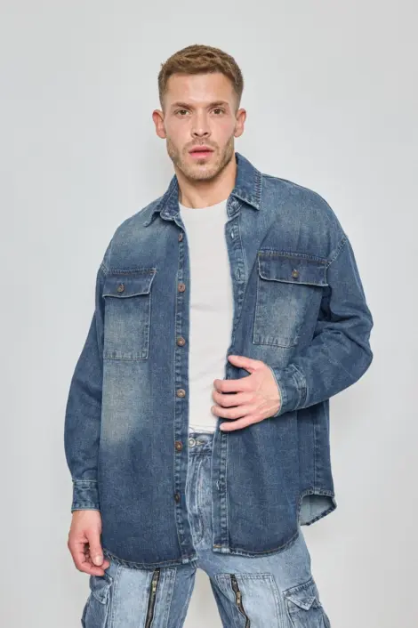 Surchemises en jean en coton avec poches poitrine