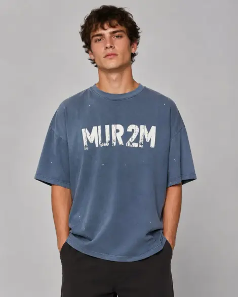 T-shirt Bleu Washed Graphic