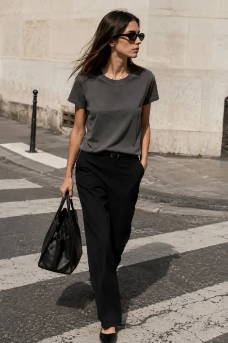 T-shirt col rond en coton stretch effet lavé