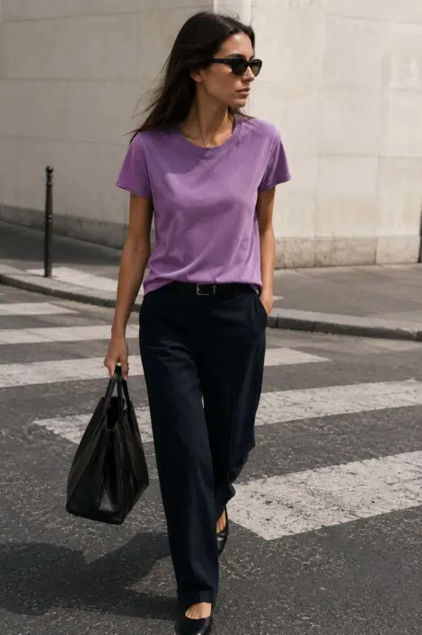 T-shirt col rond en coton stretch effet lavé