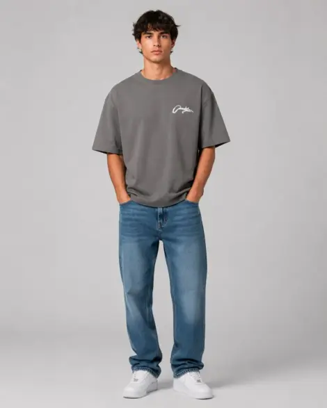 T-shirt Gris Logo Back Print