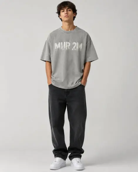 T-shirt Gris Washed Text Street