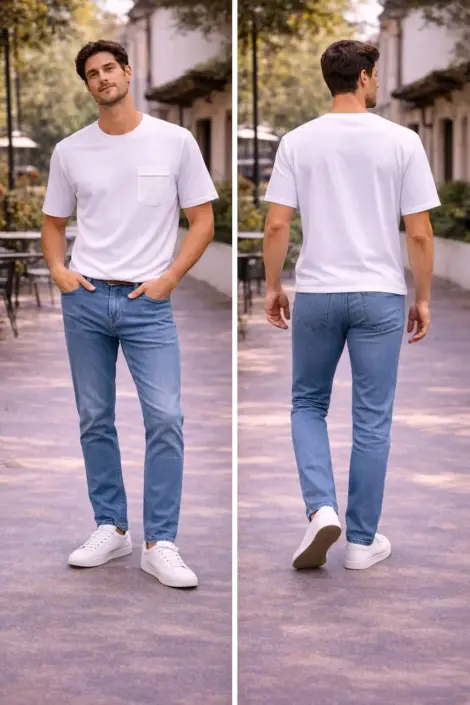 T-shirt Homme Blanc Poche Rabat Minimaliste