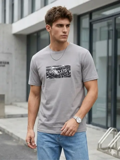 T-shirt Homme Effet Marbre Logo Central