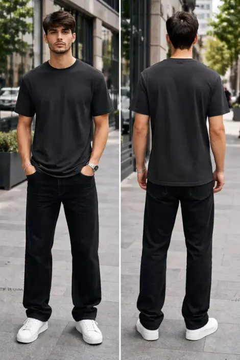 T-shirt Homme Noir Fit Ajusté Essentiel