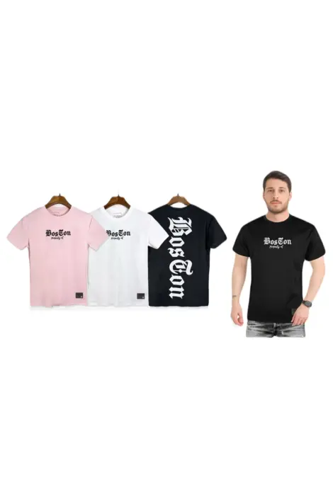 T-shirt homme uni col rond manches courtes à motif "BOSTON"