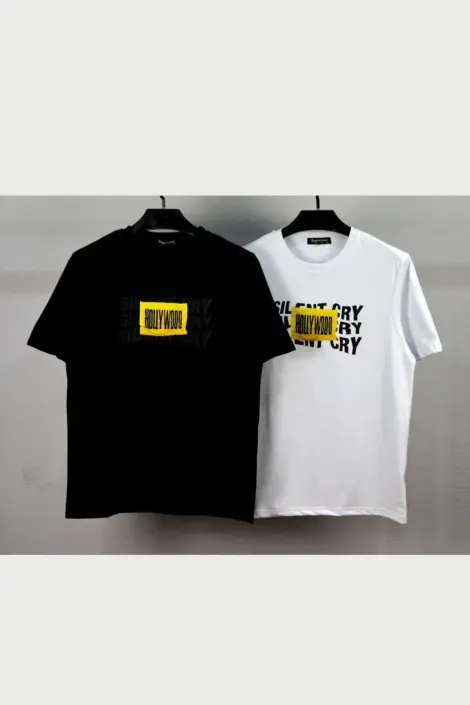 T-shirt homme uni col rond manches courtes à motif "HOLLYWOOD"