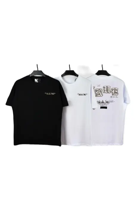 T-shirt homme uni col rond manches courtes à motif "NOT A SAINT"