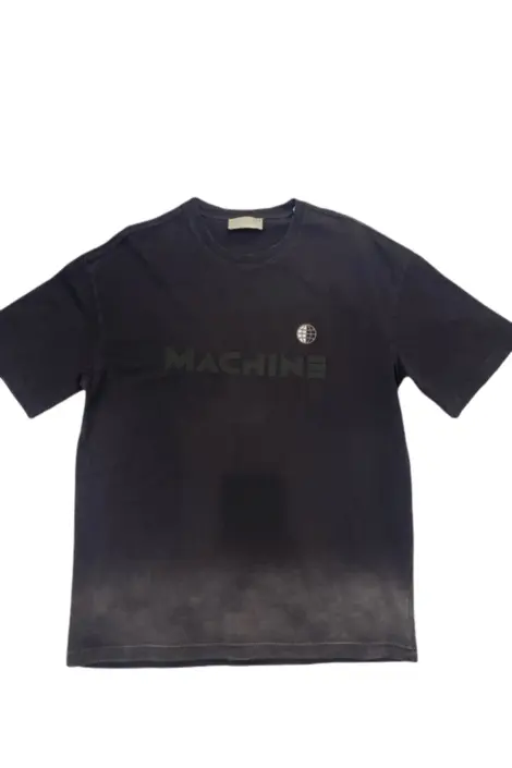 T-shirt homme uni col rond manches courtes effet délavé avec motif "MACHINE"