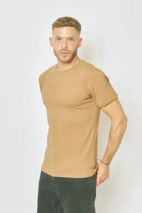 T-shirt homme uni col rond manches courtes effet maille