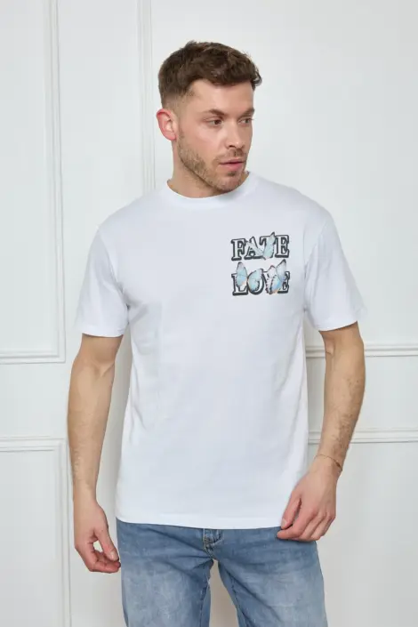 T-shirt homme uni col rond manches courtes motif papillon