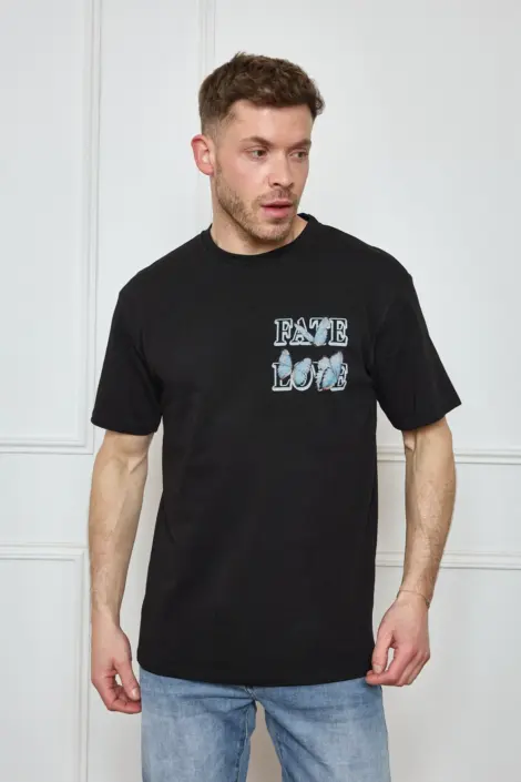 T-shirt homme uni col rond manches courtes motif papillon