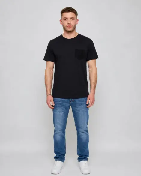 T-shirt Noir Poche Texturée
