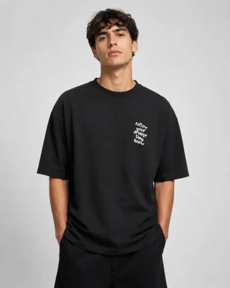 T-shirt Oversize Noir Graphic Text Back