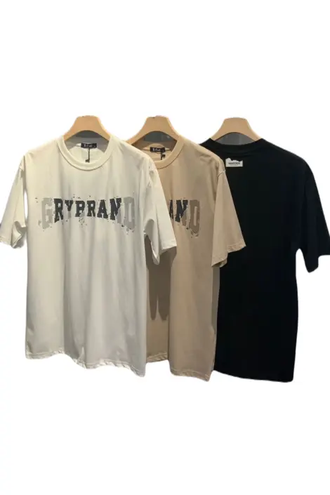 T-shirt uni col rond manches courtes motif