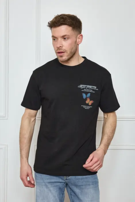 T-shirt uni homme col rond manches courtes motif papillon