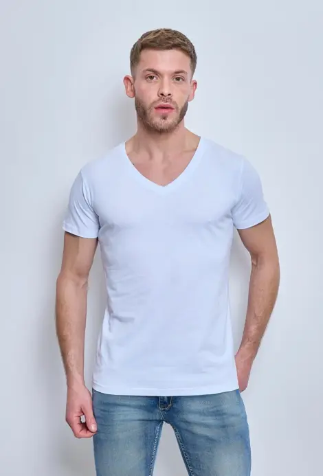 T-SHIRT UNI MANCHES COURT COL V