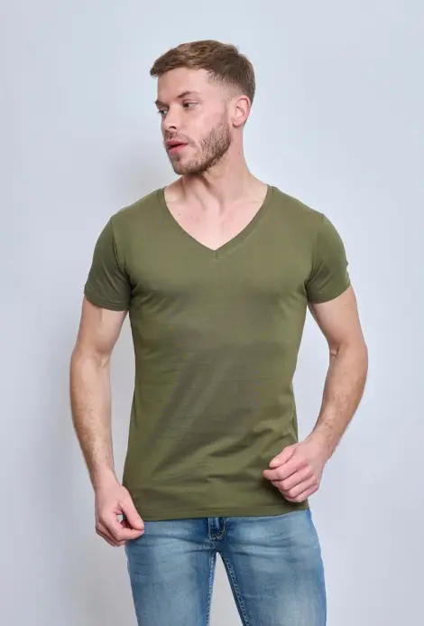 T-SHIRT UNI MANCHES COURT COL V