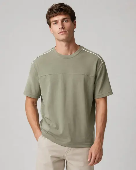 T-shirt Vert Bandes Contrast