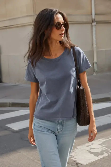 T-shirt col rond en coton stretch effet lavé