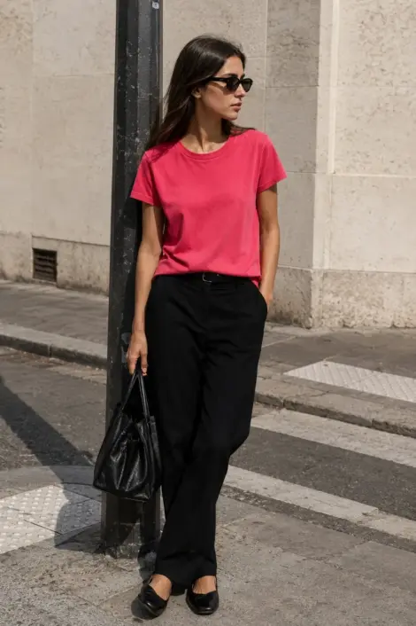 T-shirt col rond en coton stretch effet lavé