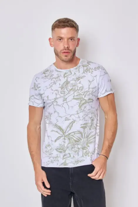 T-shirts coton manches courtes col rond fleuris