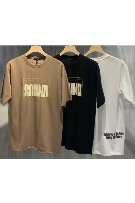 T-shirts uni col rond manches longues avec motif