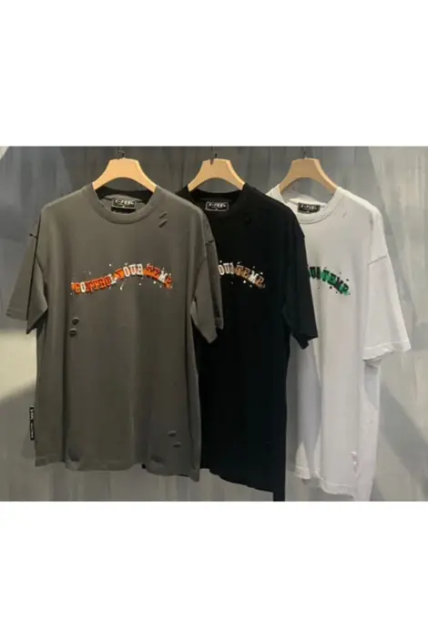 T-shirts uni col rond manches longues avec motif