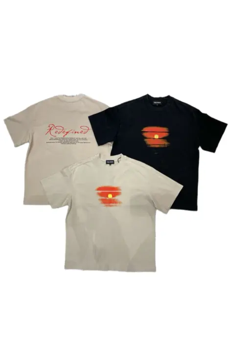 Tshirt homme col rond manches courtes motif couché du soleil