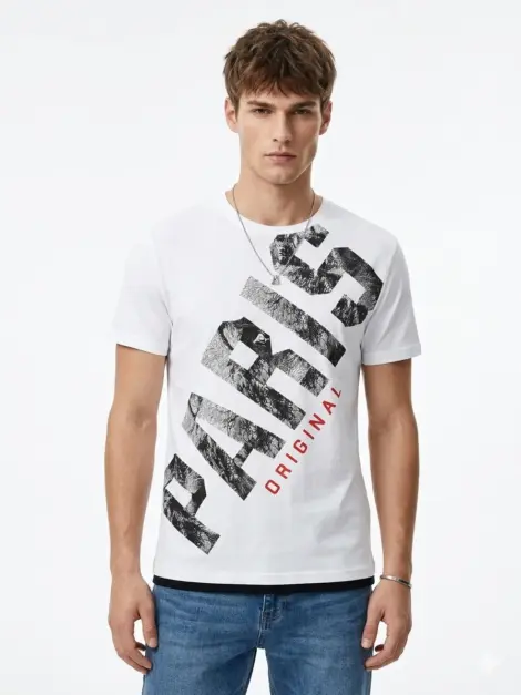Tshirt regular uni homme avec imprimé au devant PARIS ORIGINAL