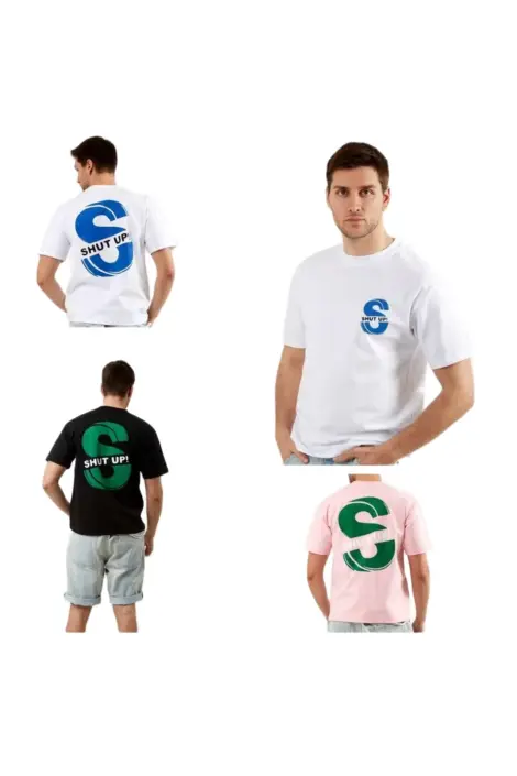 Tshirt uni homme col rond manches courtes avec motif "SHUT UP"