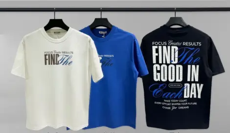 Tshirt uni homme imprimé au devant FOCUS CREATES RESULTS FIND THE, au dos FIND THE GOOD EACH DAY